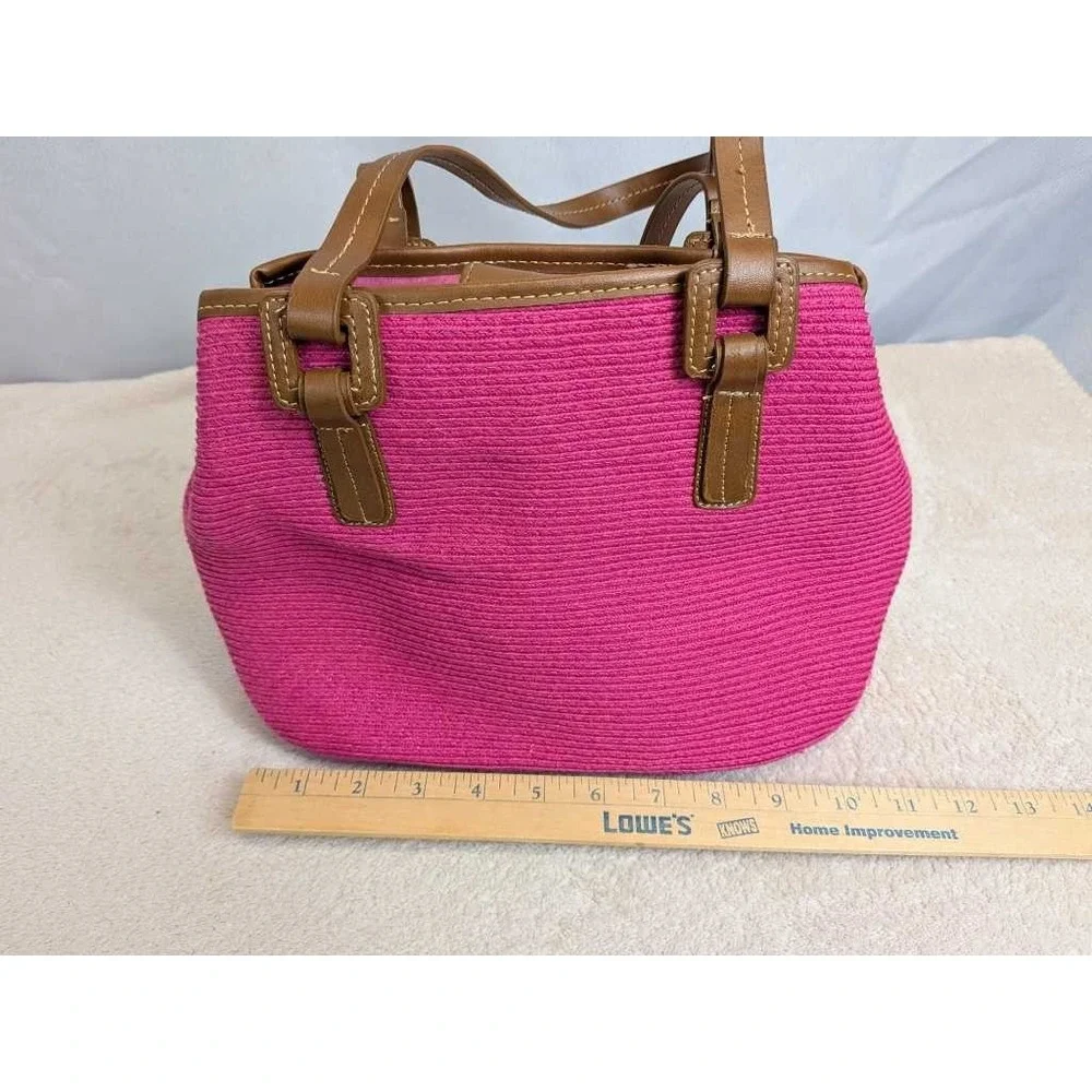 Cappelli Strawworld Tote Handbag Pink Woven Leather‎ Trim Summer Bag